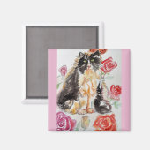 Tuxedo Katze Niedliche Rose Blume Katzen Aquarell  Magnet (Vorderseite/Rückseite)