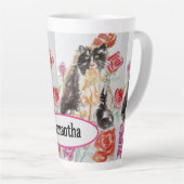 Tuxedo Katze Niedliche Rose Blume Katzen Aquarell  Milchtasse (Rechte Ecke)
