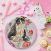 Tuxedo Katze Niedliche Rose Blume Katzen Aquarell Pappteller (Party)