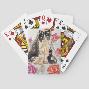 Tuxedo Katze Niedliche Rose Blume Katzen Aquarell Spielkarten