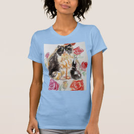 Tuxedo Katze Niedliche Rose Blume Katzen Aquarell  T-Shirt