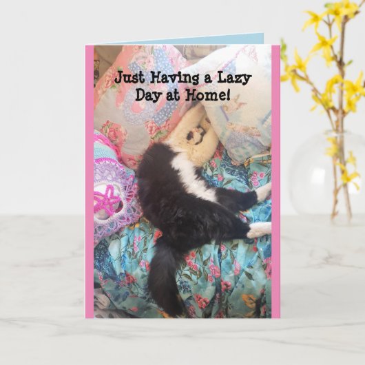 Tuxedo Katze Niedliche Schlafkatze Lazy Day Card Karte (Gelbe Blume)