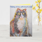 Tuxedo Katze Niedlicher Bleistift Zeichnend Geburt Karte (Gelbe Blume)