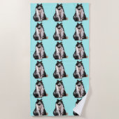 Tuxedo Katze Niedliches Hübsches Aqua Cats Wasserf Strandtuch (Vorderseite)