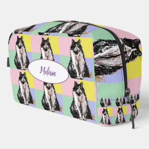 Tuxedo-Katze Pastell Kariert Rosa Gelb Mädchen Waschbeutel