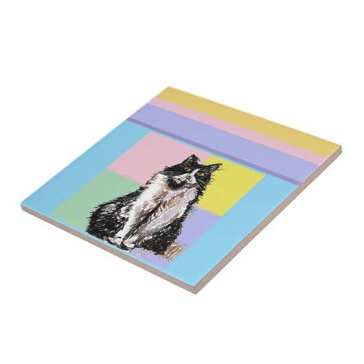 Tuxedo Katze Pastellfarben Rosa Mädchen Name Fliese (Seite)