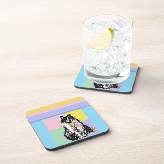 Tuxedo Katze Pastellfarben Rosa Mädchen Name Getränkeuntersetzer (Rechte Seite)