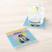 Tuxedo Katze Pastellfarben Rosa Mädchen Name Glasuntersetzer (Schrägansicht)