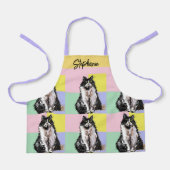 Tuxedo Katze Pastellfarben Rosa Mädchen Name Schürze (Vorderseite)
