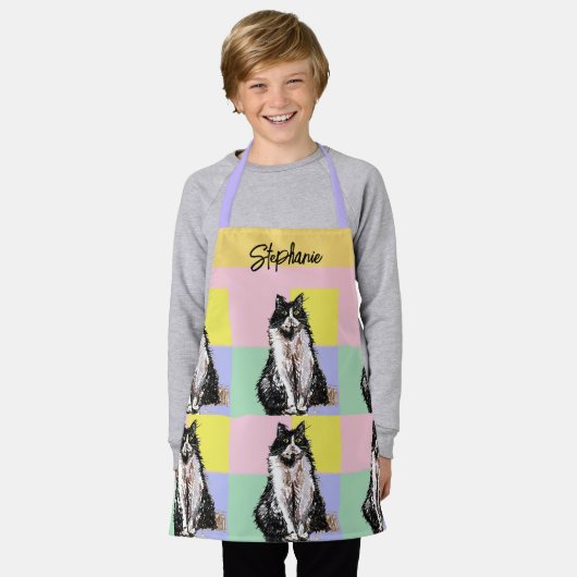Tuxedo Katze Pastellfarben Rosa Mädchen Name Schürze (Getragen)