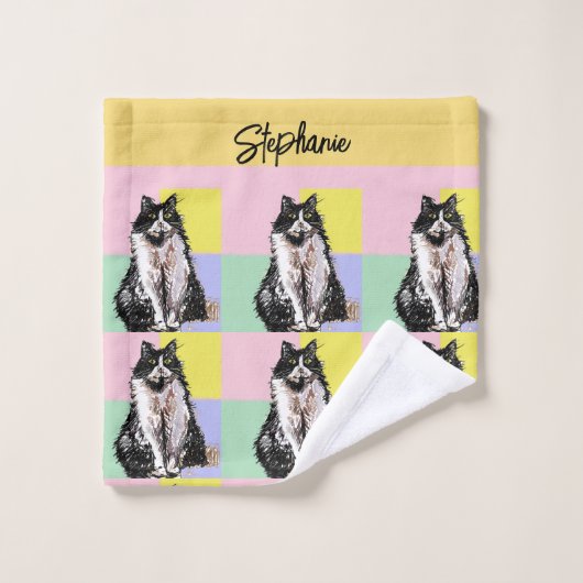 Tuxedo Katze Pastellfarben Rosa Mädchen Name Waschlappen (Waschlappen)