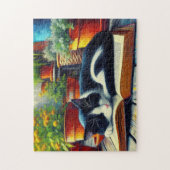 Tuxedo Katze Schlafen auf einem Buchgarten Malerei Puzzle (Vertikal)