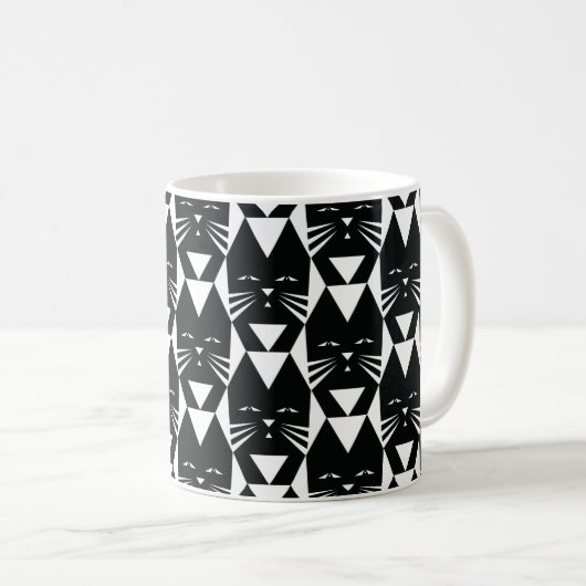 Tuxedo Katze Schwarz-Weiß Geometrisches Muster Kaffeetasse (VorderseiteRechts)