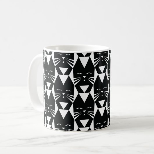 Tuxedo Katze Schwarz-Weiß Geometrisches Muster Kaffeetasse (Vorderseite Links)