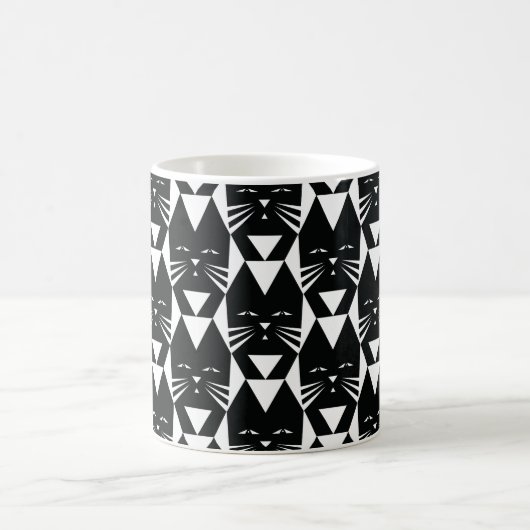 Tuxedo Katze Schwarz-Weiß Geometrisches Muster Kaffeetasse (Mittel)