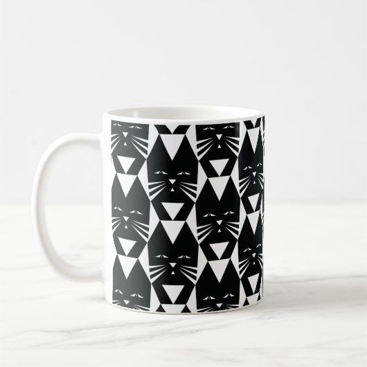 Tuxedo Katze Schwarz-Weiß Geometrisches Muster Kaffeetasse (Links)