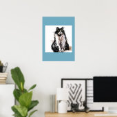 Tuxedo Katze Schwarz-weiß Katzen Blaues Plakat (Heimbüro)