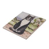 Tuxedo Katze Schwarz & Weiß Landschaft Antike Vint Fliese (Seite)