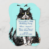 Tuxedo Katze Schwarz-weiß Niedliche Katzen 16. Geb Einladung (Vorne/Hinten)