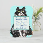 Tuxedo Katze Schwarz-weiß Niedliche Katzen 16. Geb Einladung (Stehend Vorderseite)