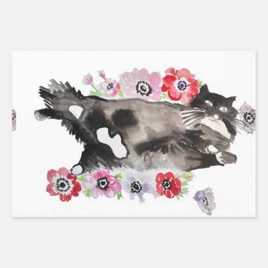 Tuxedo Katze Schwarz-Weiße Katzen Gewitzte Blüte Geschenkpapier Set (Vorderseite 3)