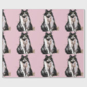 Tuxedo Katze Schwarze und weiße Katzen Baby Pink Geschenkpapier (Flach)
