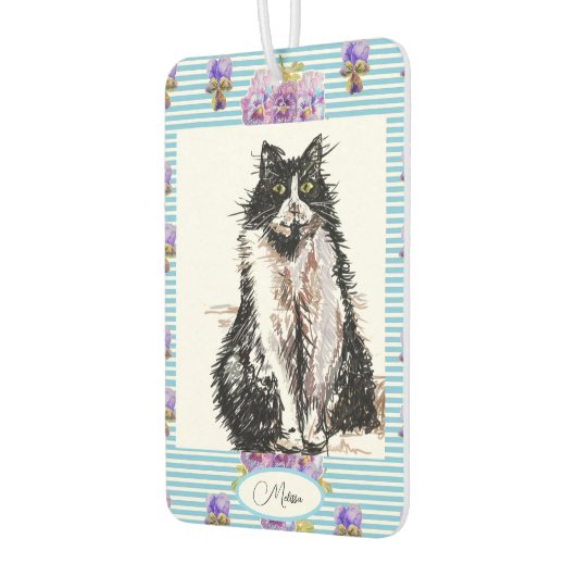 Tuxedo Katze Schwarze und weiße Katzen Girls Blaue Autolufterfrischer (Links)