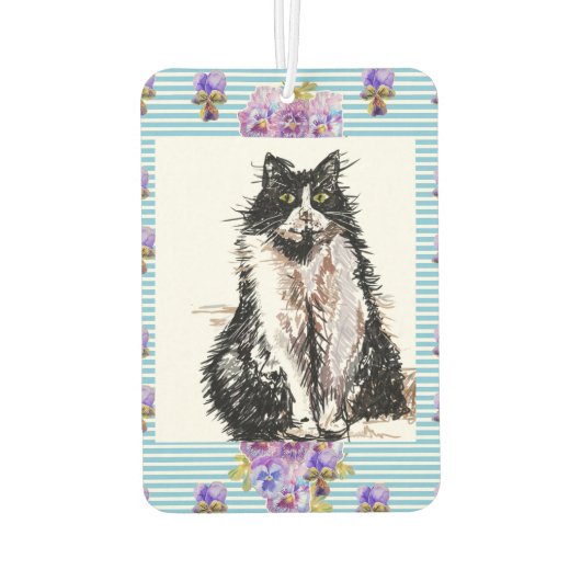 Tuxedo Katze Schwarze und weiße Katzen Girls Blaue Autolufterfrischer (Rückseite)