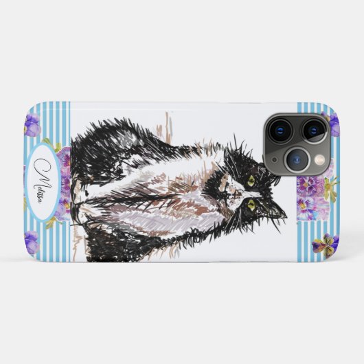 Tuxedo Katze Schwarze und weiße Katzen Girls Blaue Case-Mate iPhone Hülle (Rückseite (Horizontal))