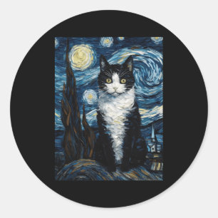 Tuxedo Katze Starry Night Moon and Stars Runder Aufkleber