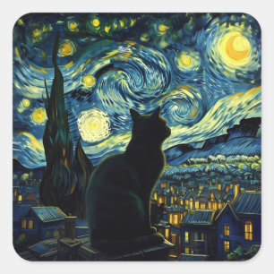 Tuxedo-Katze Sternennacht Tuxedo-Katzenbesitzer Quadratischer Aufkleber
