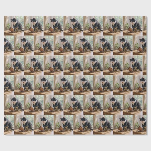 Tuxedo Katze Toppla Pflanze eines gepolsterten Hau Geschenkpapier (Flach)