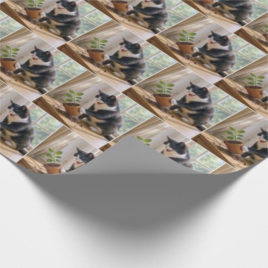 Tuxedo Katze Toppla Pflanze eines gepolsterten Hau Geschenkpapier (Ecke)