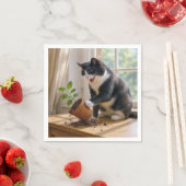 Tuxedo Katze Toppla Pflanze eines gepolsterten Hau Serviette (Beispiel)