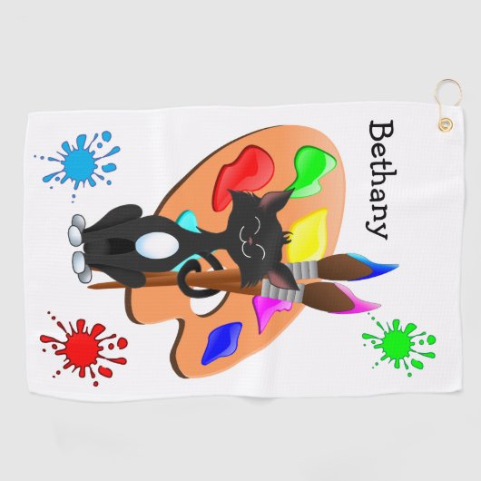 Tuxedo-Katze und Farbpalette Golfhandtuch (Horizontal)