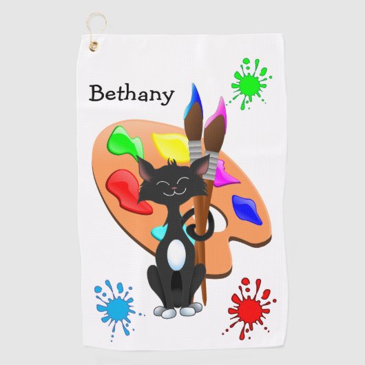 Tuxedo-Katze und Farbpalette Golfhandtuch (Vorderseite)