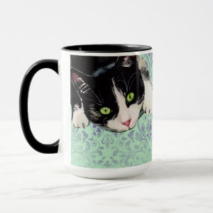 Tuxedo Katze und Schwarze Katze auf Damaskus Print Tasse