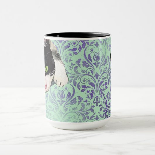 Tuxedo Katze und Schwarze Katze auf Damaskus Print Tasse (Zentrum)