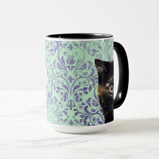 Tuxedo Katze und Schwarze Katze auf Damaskus Print Tasse (VorderseiteRechts)