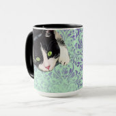 Tuxedo Katze und Schwarze Katze auf Damaskus Print Tasse (Vorderseite Links)