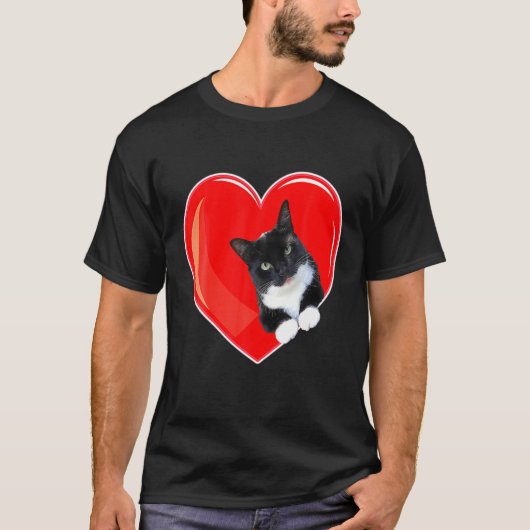 Tuxedo Katze Valentinherz für Kätzchen und Katze L T-Shirt (Vorderseite)