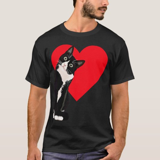 Tuxedo Katze Valentinstag Herzkatze T-Shirt (Vorderseite)