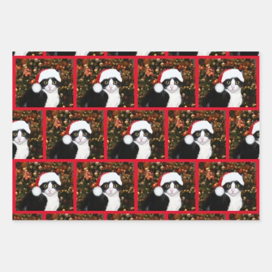 Tuxedo Katze Weihnachten Geschenkpapier Set (Vorderseite)
