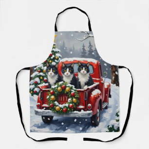 Tuxedo-Katze Weihnachten Roter LKW Feiertag Schürze