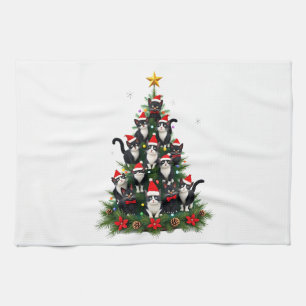 Tuxedo-Katze Weihnachtsbaum Tuxedo Katze Lichter X Geschirrtuch