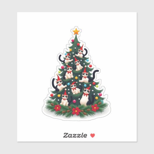Tuxedo Katze Weihnachtsbaum Tuxedo Katze Lights Xm Aufkleber (Blatt)