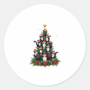 Tuxedo Katze Weihnachtsbaum Tuxedo Katze Lights Xm Runder Aufkleber