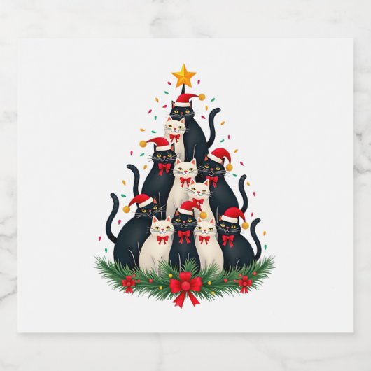 Tuxedo Katze Weihnachtsbaum Tuxedo Katze Lights Xm Schaumweinetikett (Einzelnes Label)