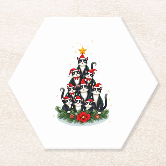 Tuxedo Katze Weihnachtsbaum Tuxedo Katze Lights Xm Untersetzer (Vorderseite)