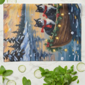 Tuxedo-Katze-Weihnachtsboot-Feier Geschirrtuch (Gefaltet)